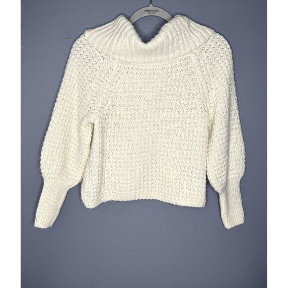 Express Sweater Womens XS White Cowl Neck Chunky Knit Soft Balloon Bishop Sleeve - Picture 5 of 14